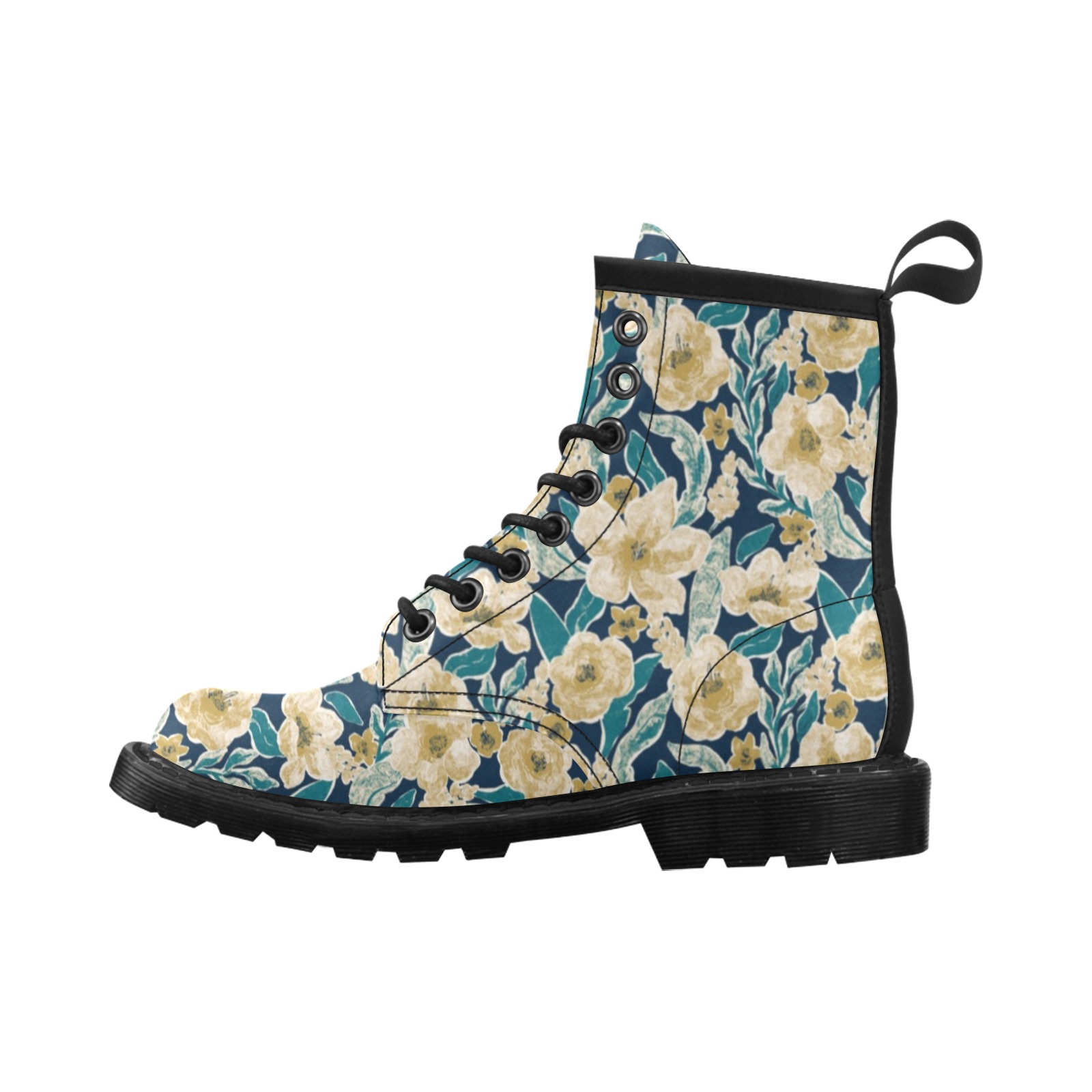 Painted Flowers Women's PU Leather Boots (Model 402H)