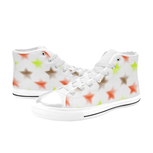 stars white High Top Canvas Shoes for Kid (Model 017)