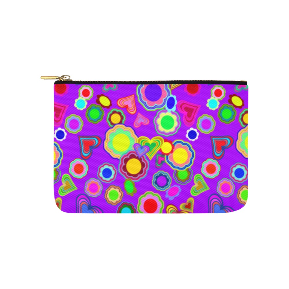 Groovy Hearts and Flowers Purple Carry-All Pouch 9.5''x6''