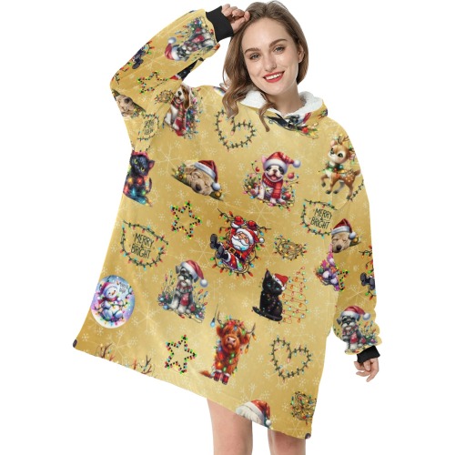 Cute Christmas Animals Hooded Robe Blanket Hoodie for Women