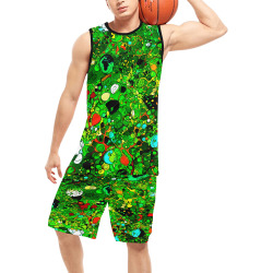 Green Abstract Art 409 Basketball Uniform with Pocket