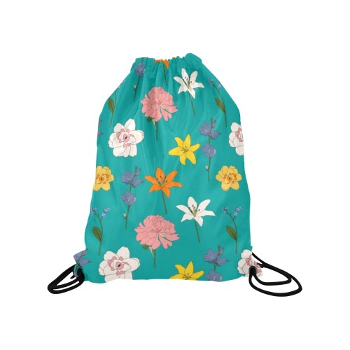 Pretty Floral Medium Drawstring Bag Model 1604 (Twin Sides) 13.8"(W) * 18.1"(H)
