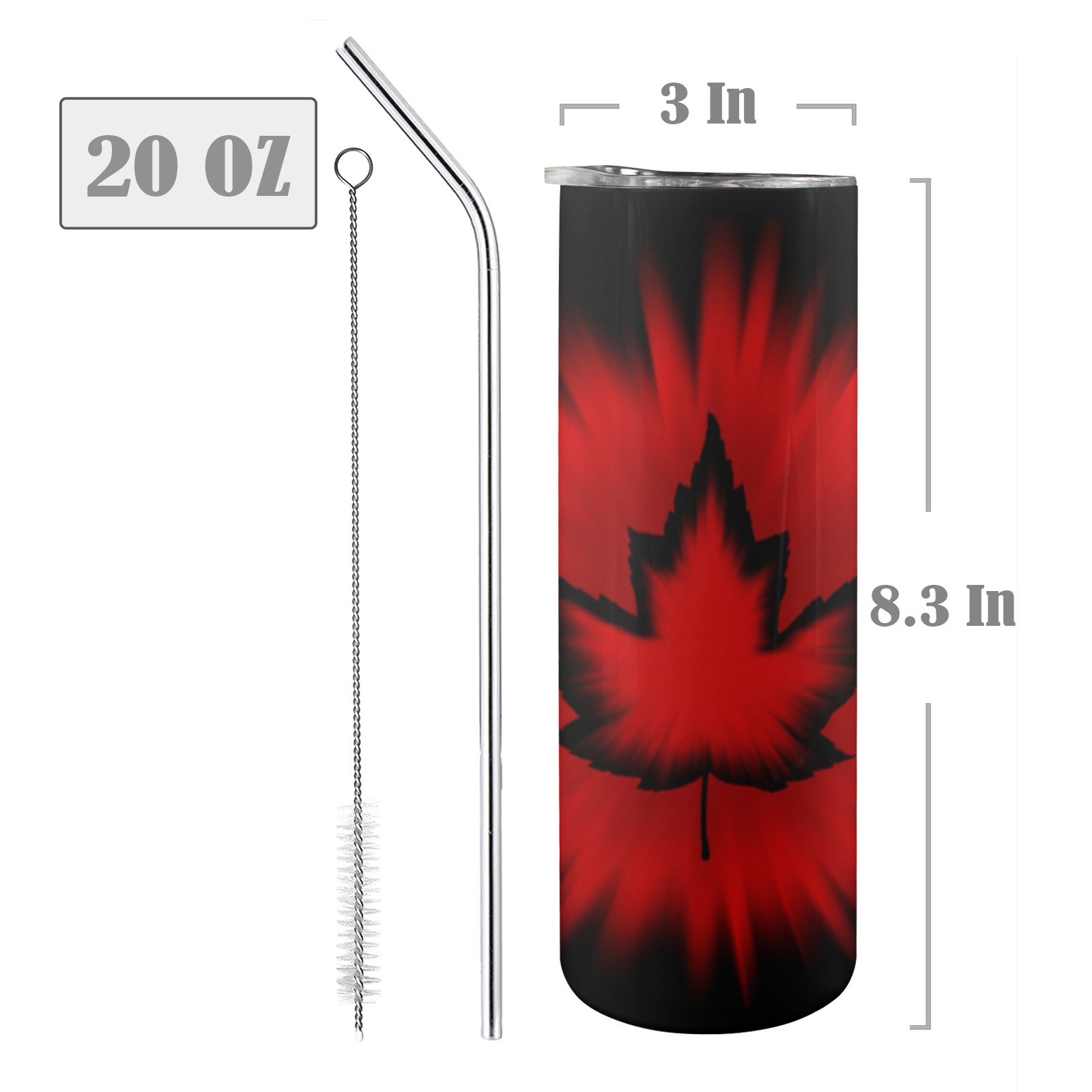 New Canada Tumbler 20oz Tall Skinny Tumbler with Lid and Straw