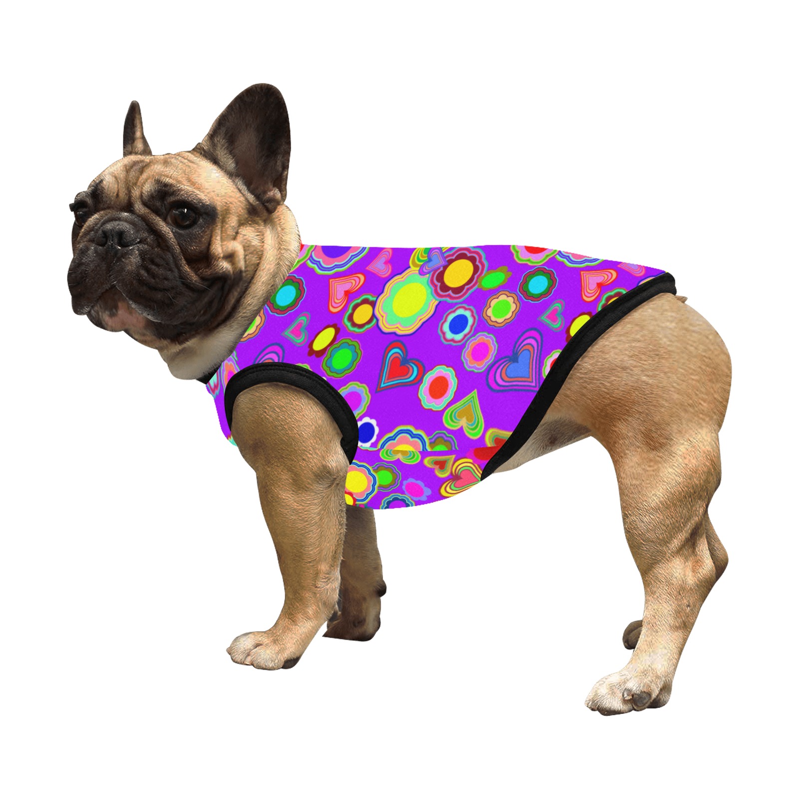 Groovy Hearts and Flowers Purple All Over Print Pet Tank Top