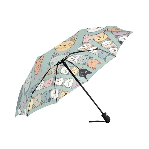 Rows of colorful abstract cat faces. Auto-Foldable Umbrella (Model U04)