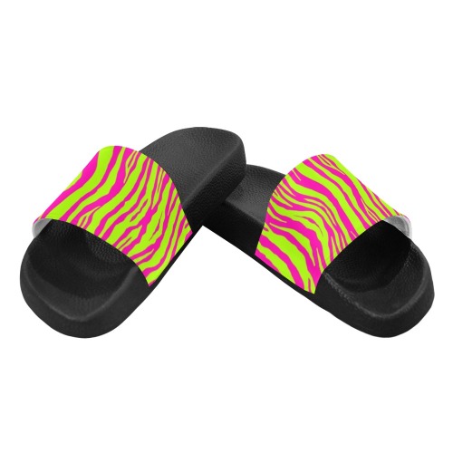 Pink & Neon Green Tiger Stripe Slides Bright Slides Colorful Slides Custom Slides Women's Slide Sandals (Model 057)