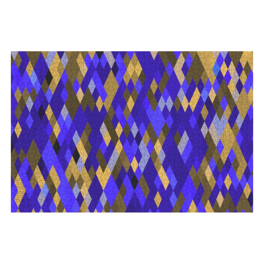 Blue Gold Harlequin Geometric 1000-Piece Wooden Photo Puzzles