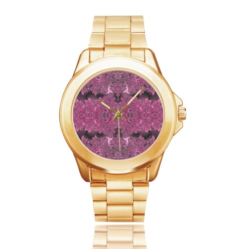 Pink Azalea Bushes Frost Fractal Custom Gilt Watch(Model 101)