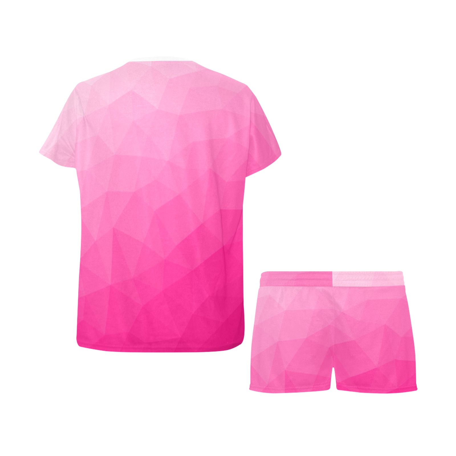 Hot pink gradient geometric mesh pattern Women's Short Pajama Set