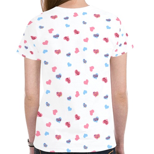 Pink-Blue Hearts-Wild Thing-Hot Stuff New All Over Print T-shirt for Women (Model T45)
