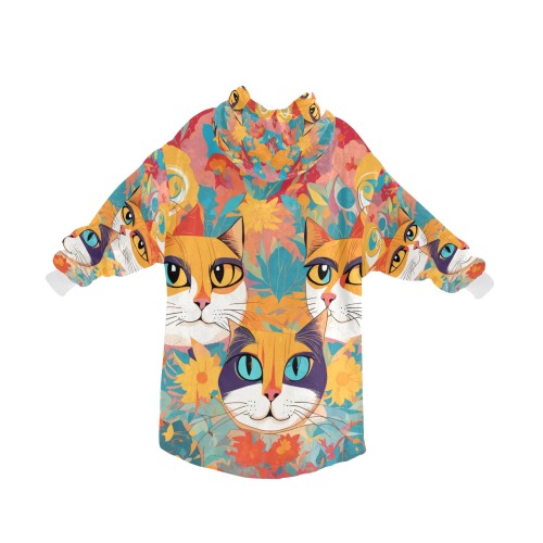 Funny magic cats. Yellow, red, turquoise colors. Blanket Hoodie for Kids