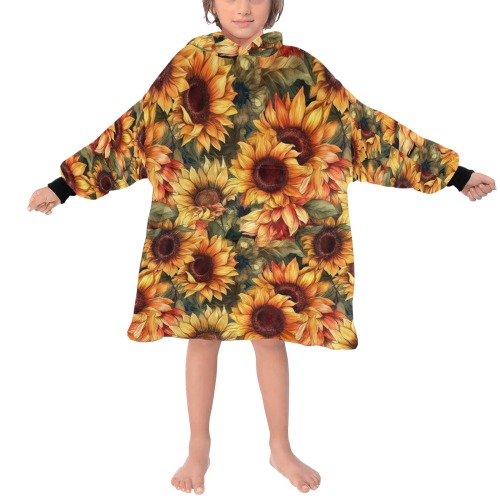 Kids Dark Sunflower Blanket Hoodie Blanket Hoodie for Kids