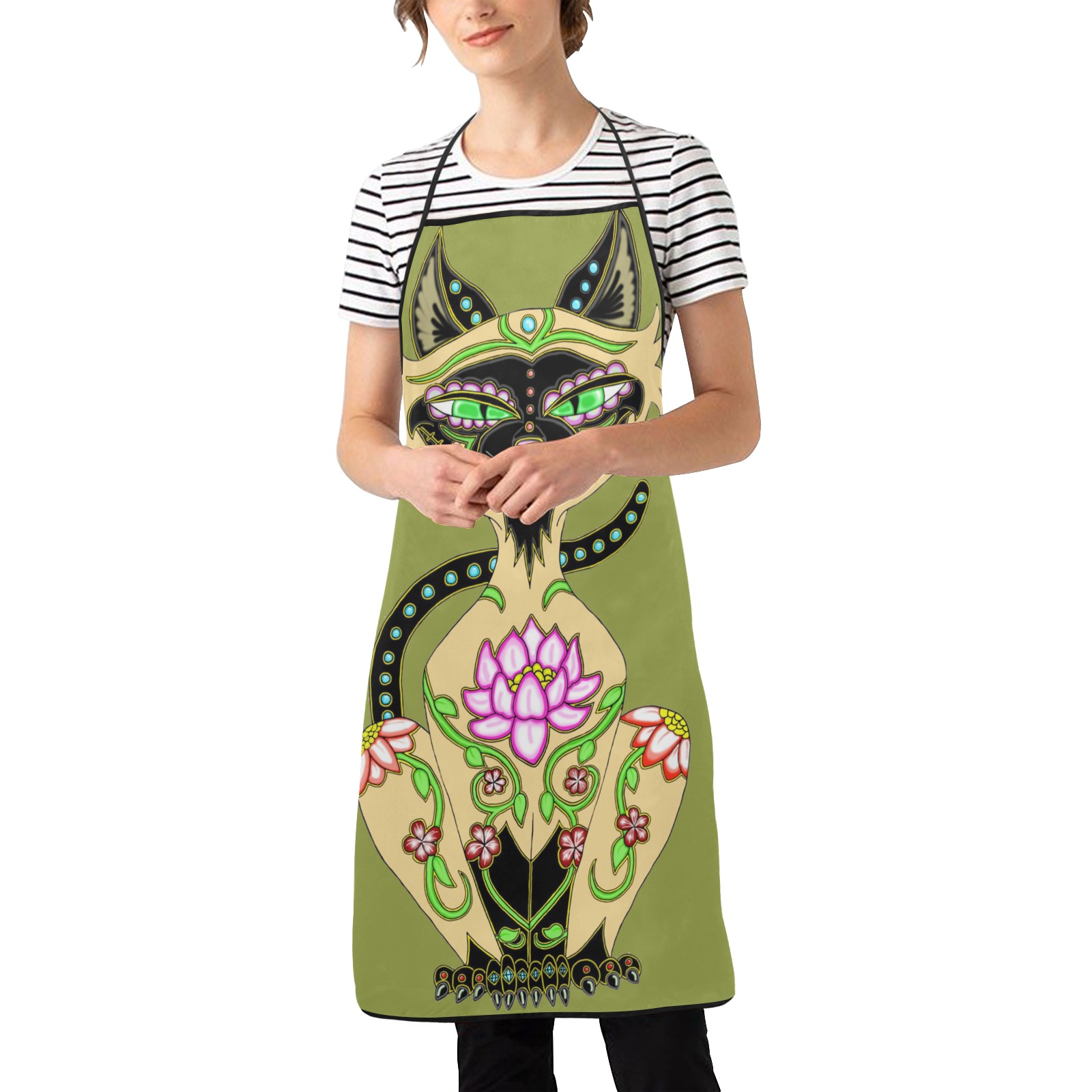 Siamese Cat Sugar Skull Women's Overlock Apron