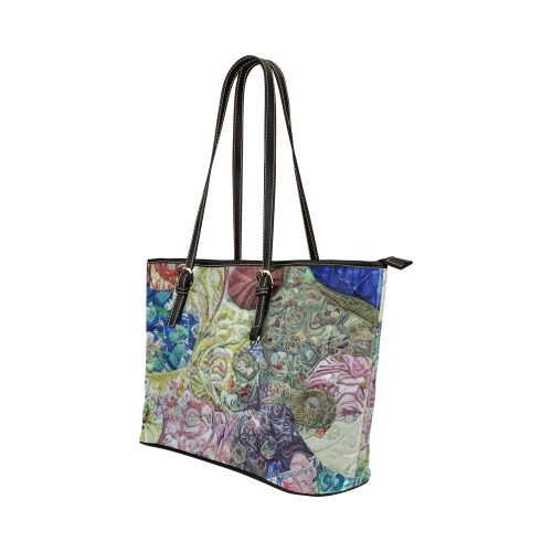 Boho Aesthetic Simulated Quilt Artwork Leather Tote Bag/Large (Model 1651)