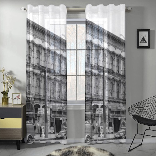East side of Main Street Los Angeles. 1930s Gauze Curtain 28"x84" (Two-Piece)