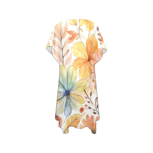 Watercolor Floral 2 Mid-Length Side Slits Chiffon Cover Ups (Model H50)