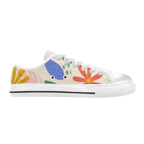 hand-drawn-abstract-leaves-pattern-design_23-2148997722 Low Top Canvas Shoes for Kid (Model 018)