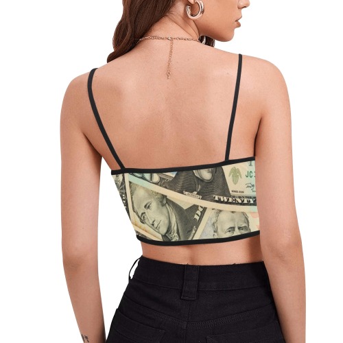 US PAPER CURRENCY Women's Spaghetti Strap Crop Top (Model T67)