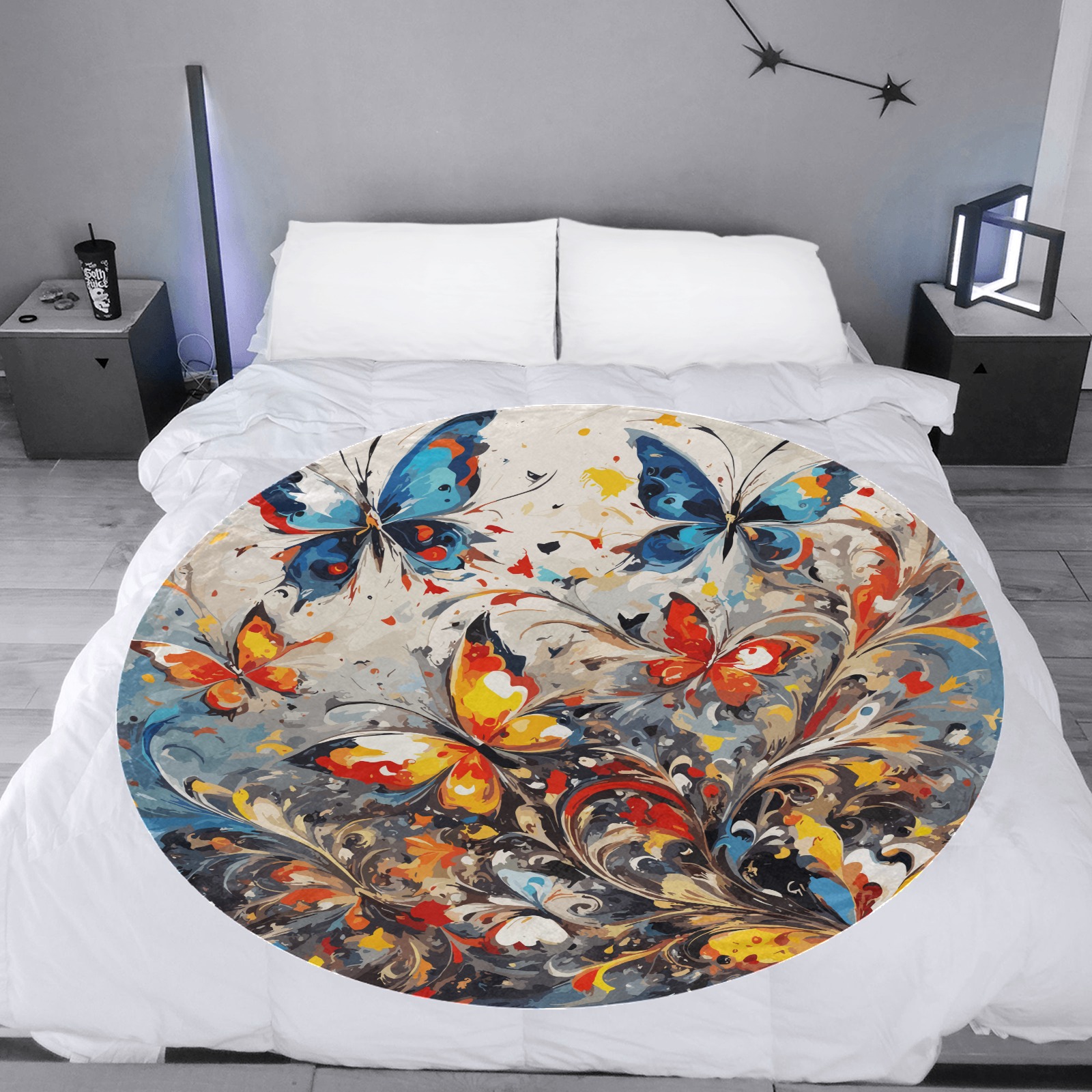Decorative floral ornament and awesome butterflies Circular Ultra-Soft Micro Fleece Blanket 60"