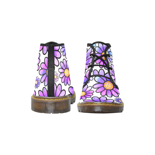 Lilac Watercolor Doodle Daisy Flower Pattern Women's Canvas Chukka Boots (Model 2402-1)