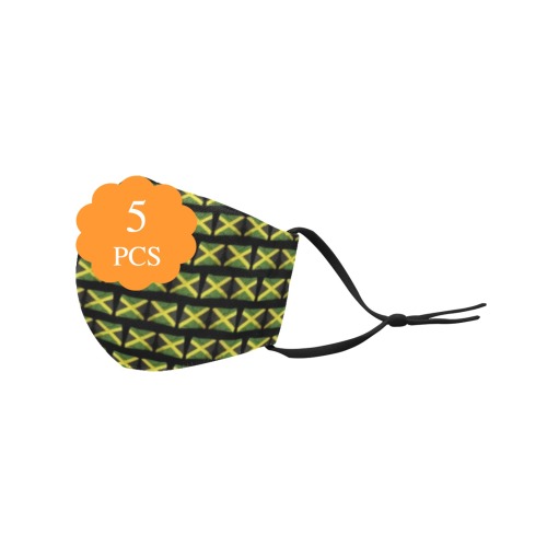 Jamaican Flags 3D Mouth Mask with Drawstring (Pack of 5 & 10 Filters Included) (Model M04)