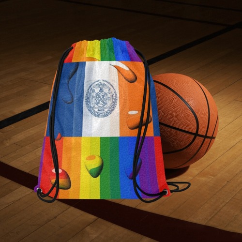 New York Pride Flag Pop Art by Nico Bielow Large Drawstring Bag Model 1604 (Twin Sides)  16.5"(W) * 19.3"(H)
