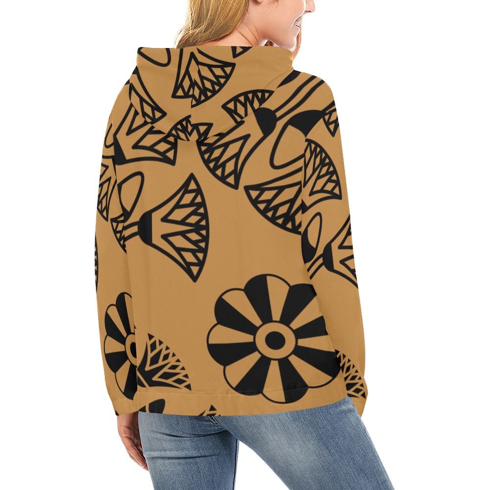 Wild flowers Women's Brown and Black Hoodie All Over Print Hoodie for Women (USA Size) (Model H13)