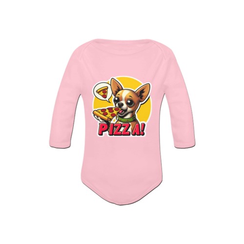 CHIHUAHUA EATING PIZZA 11 Baby Powder Organic Long Sleeve One Piece (Model T27)