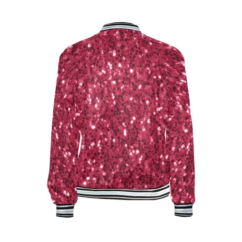 Magenta dark pink red faux sparkles glitter All Over Print Bomber Jacket for Women (Model H21)