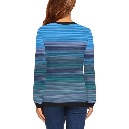 Abstract Blue Horizontal Stripes All Over Print Crewneck Sweatshirt for Women (Model H18)