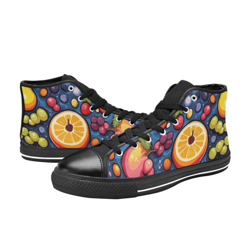 Charming fruits and berries on blue fantasy art. Women's Classic High Top Canvas Shoes (Model 017)