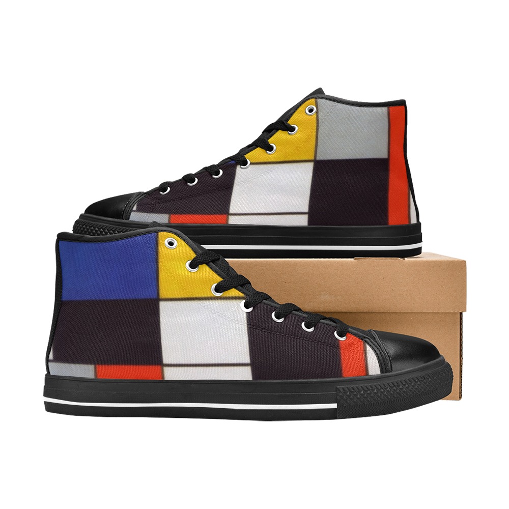 Composition A by Piet Mondrian High Top Canvas Shoes for Kid (Model 017)