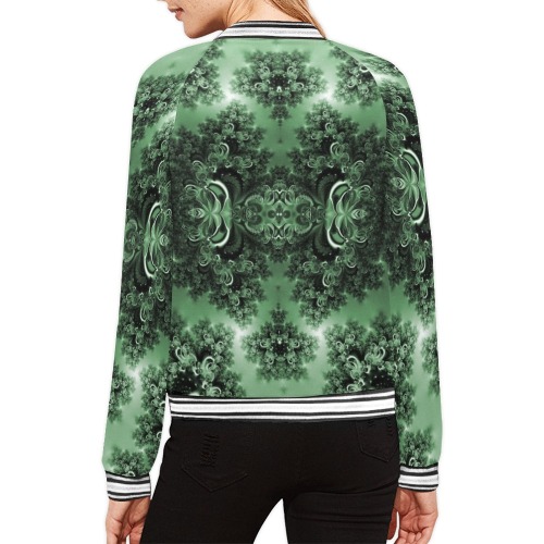 Deep in the Forest Frost Fractal All Over Print Bomber Jacket for Women (Model H21)