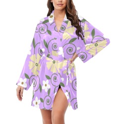 Lovely Lavender Floral Robe Women's Long Sleeve Belted Night Robe