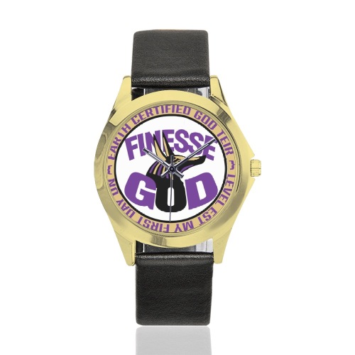 Finesse-God-3-purple Unisex Silver-Tone Round Leather Watch (Model 216)