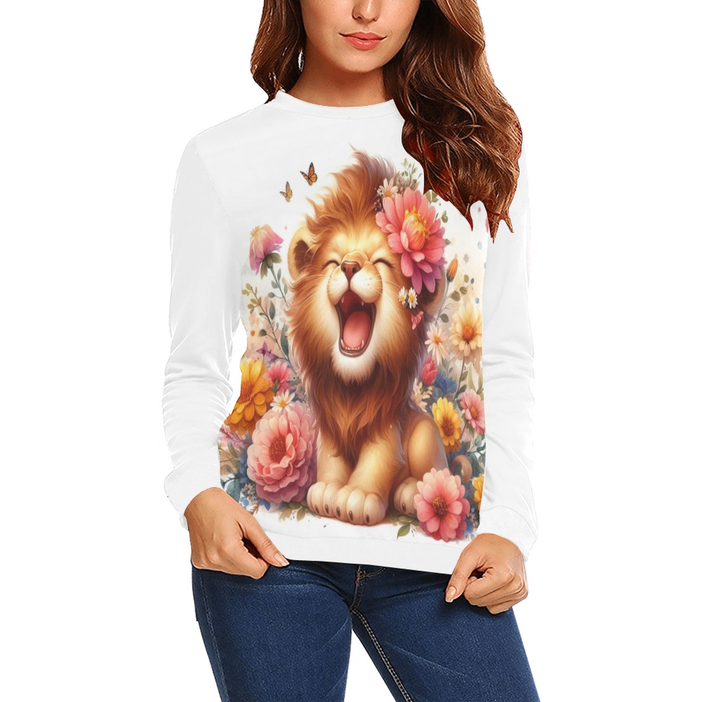 Watercolor Lion 2 All Over Print Crewneck Sweatshirt for Women (Model H18)