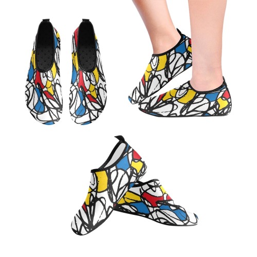 Mondrian Doodle Scribble Men's Slip-On Water Shoes (Model 056)