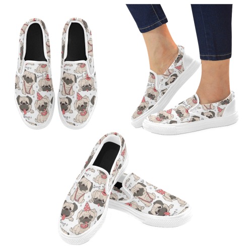 Fancy Pugs Women's Unusual Slip-on Canvas Shoes (Model 019)