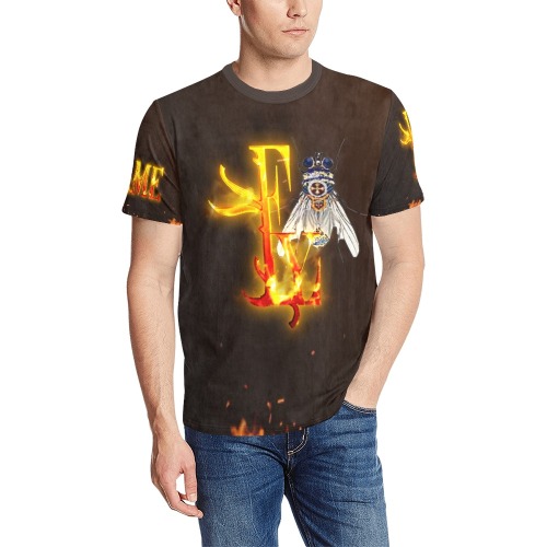 Flame Collectable Fly Men's All Over Print T-Shirt (Solid Color Neck) (Model T63)