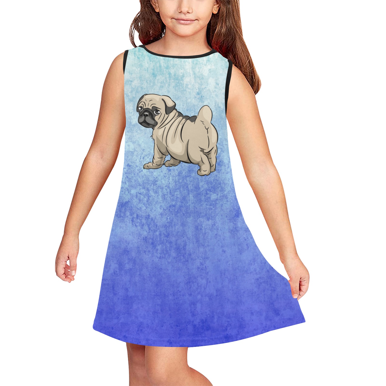 Pug Dress For Kids Girls' Sleeveless Dress (Model D58)