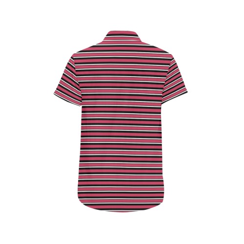 Magenta, Black and White Stripes Men's All Over Print Short Sleeve Shirt (Model T53)