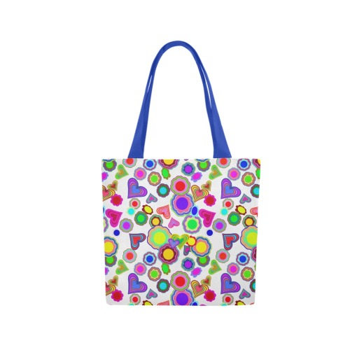 Groovy Hearts and Flowers White Canvas Tote Bag (Model 1657)