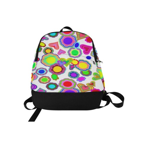 Groovy Hearts and Flowers White Fabric Backpack for Adult (Model 1659)