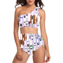 Striped stripes and circles_01 High Waisted One Shoulder Bikini Set (Model S16)