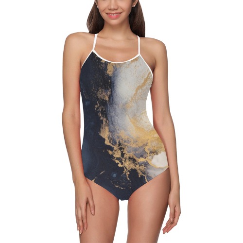 Marble-painting-exquisite-abstract-GWG Strap Swimsuit ( Model S05)