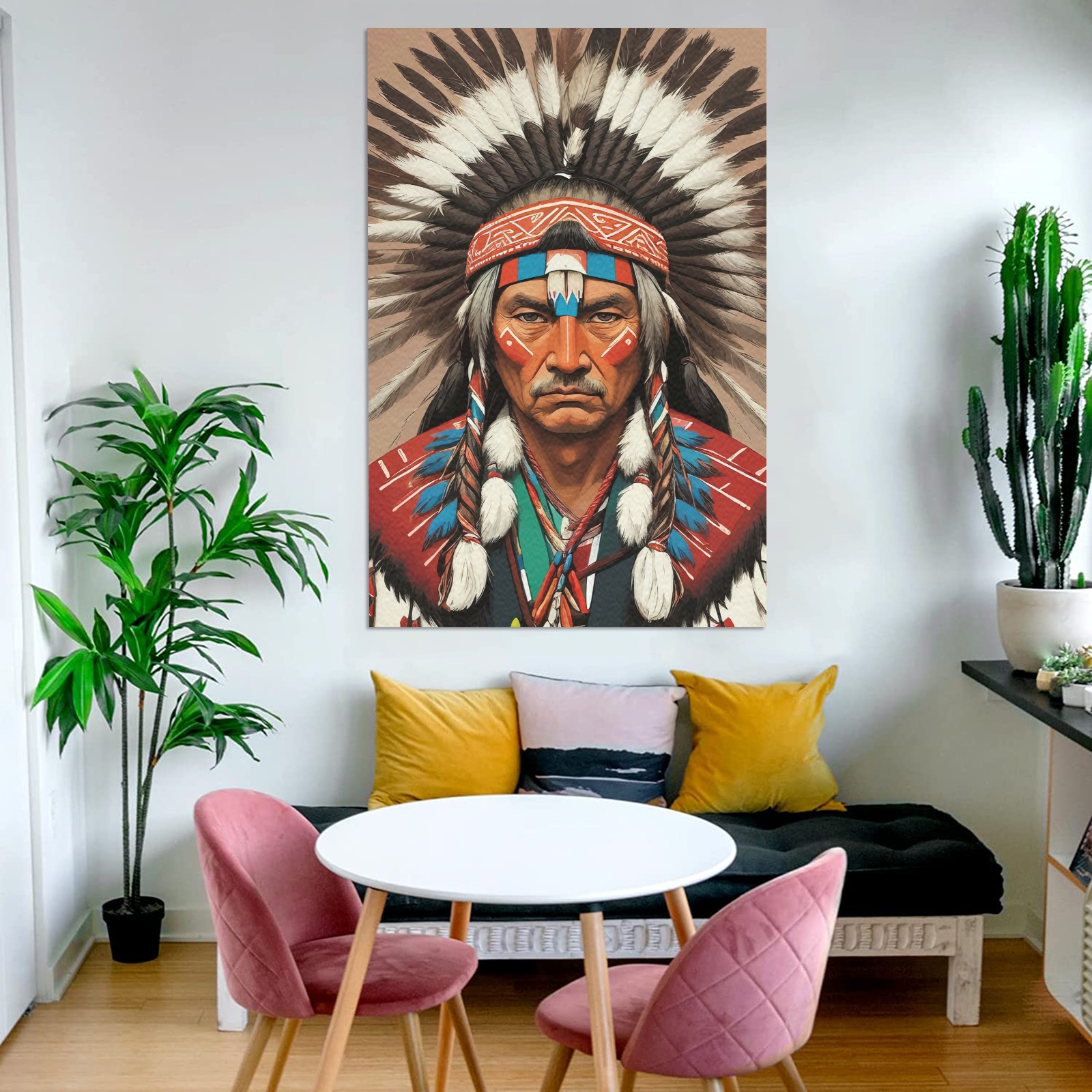 Cool fantasy art of Native American tribal chief. Frame Canvas Print 32"x48"