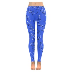 Arrows Every Direction Black/White on Blue Women's Low Rise Leggings (Invisible Stitch) (Model L05)