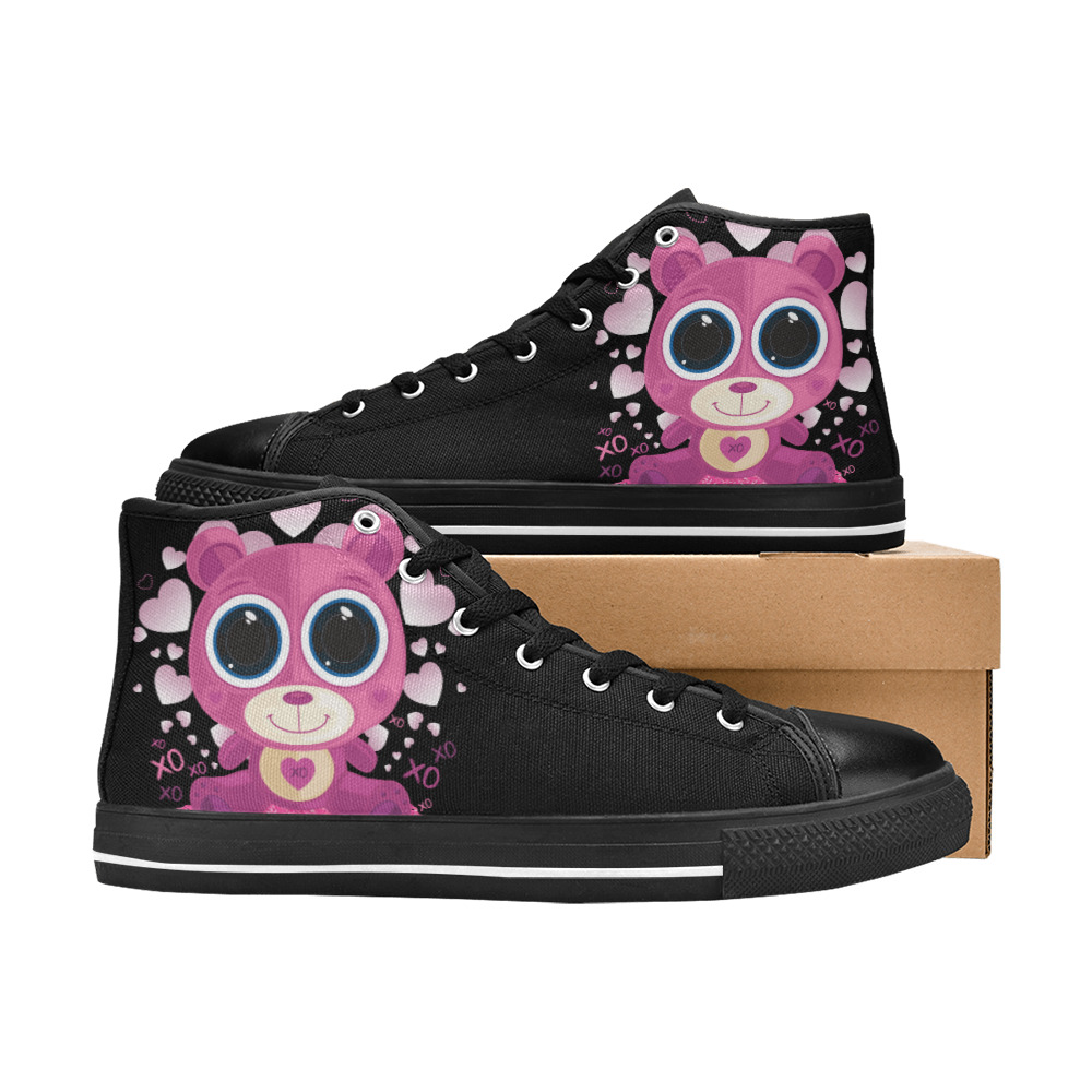 Valentine's Day Teddy Bear Women's Classic High Top Canvas Shoes (Model 017)