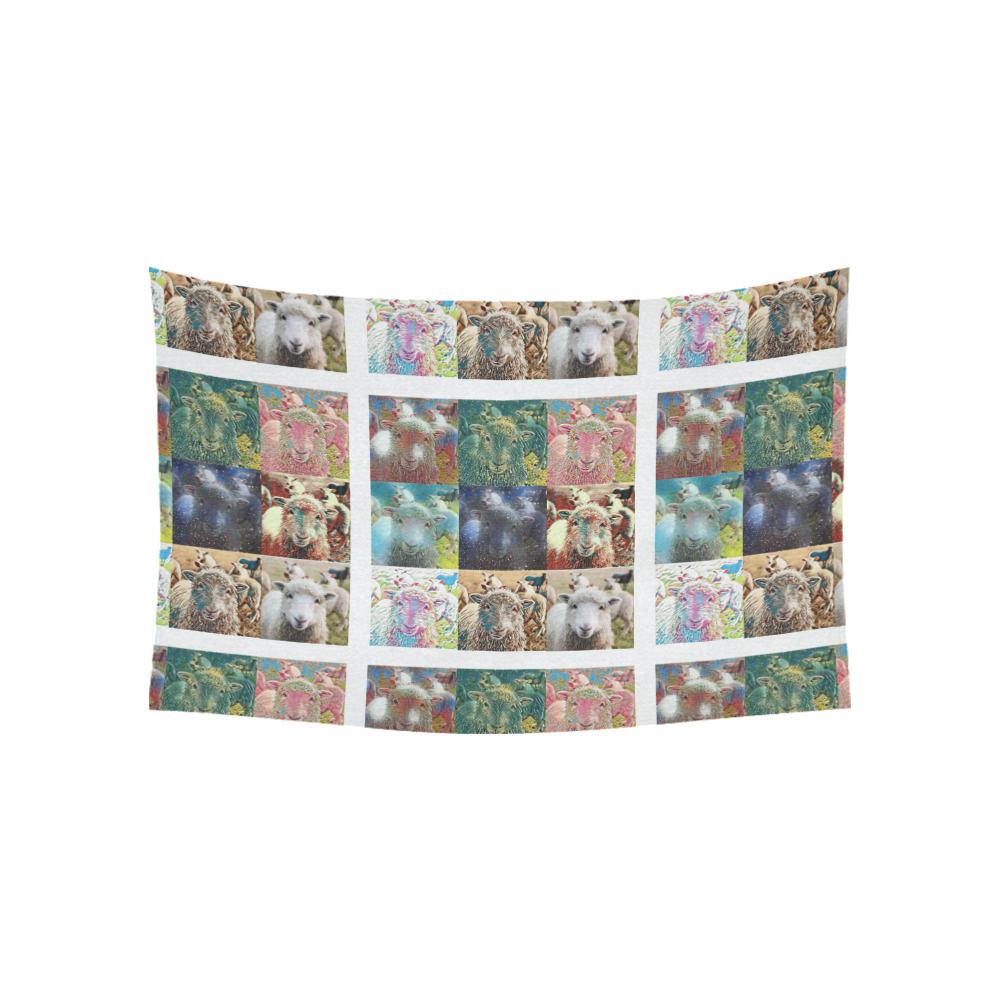 Sheep With Filters Collage Cotton Linen Wall Tapestry 60"x 40"