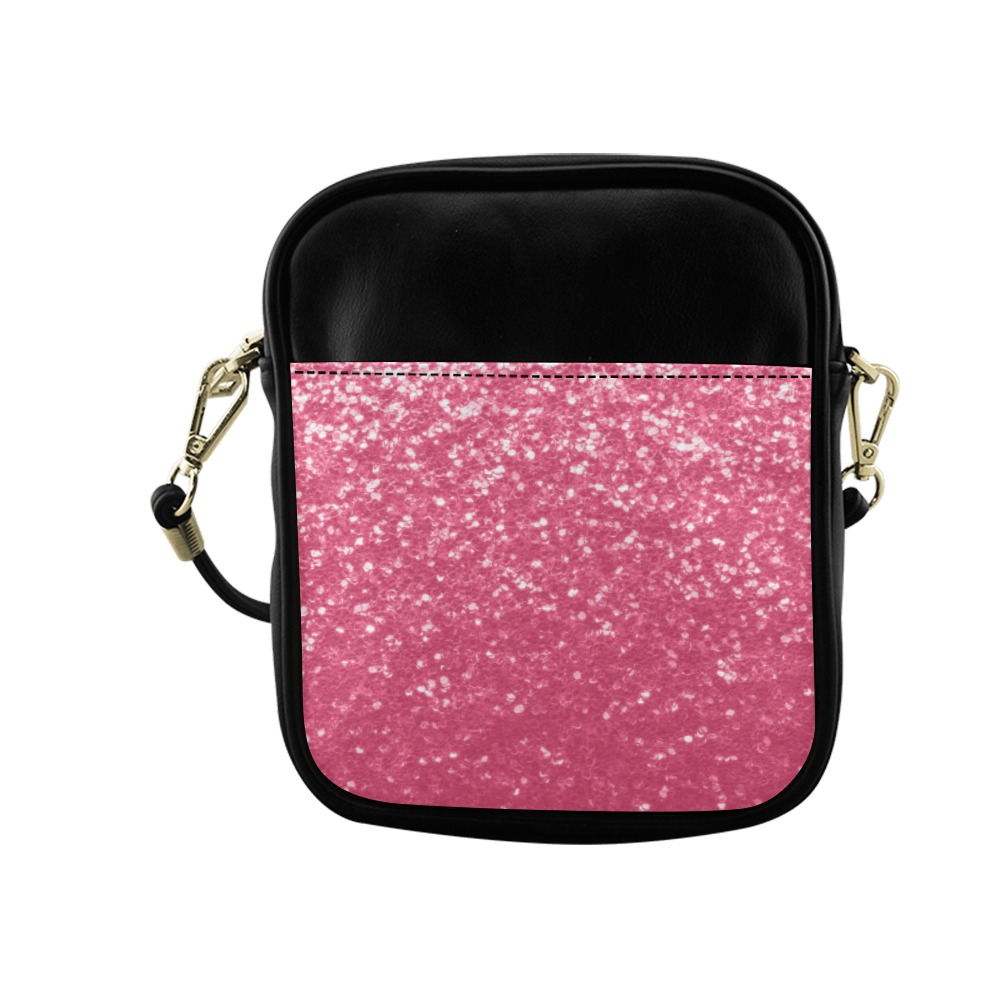 Magenta light pink red faux sparkles glitter Sling Bag (Model 1627)